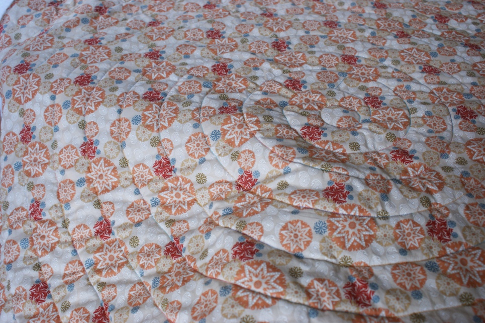 The back of the puzzle quilt. The fabric is called 'Odyssey Medallion' for Benartex.