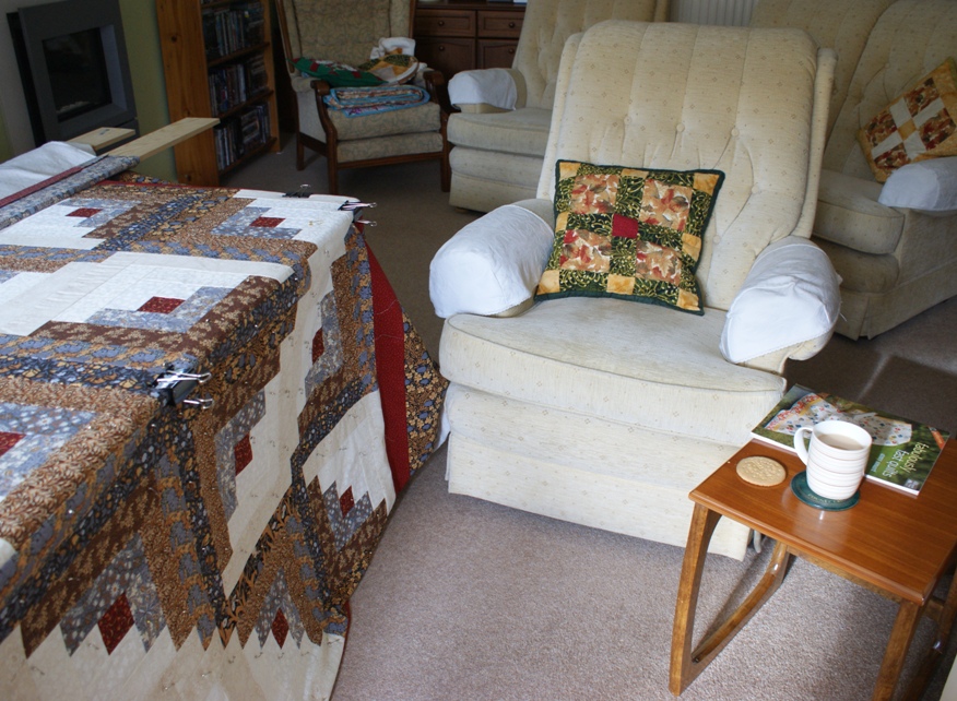 Halfway through the pinning process - time for a cup of tea and a sit down to rest my aching back!