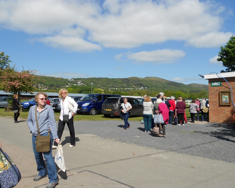 Arriving at Quilts Uk last Saturday, note the dramatic Malvern Hills in the background and the queue for the Ladies in the foreground!