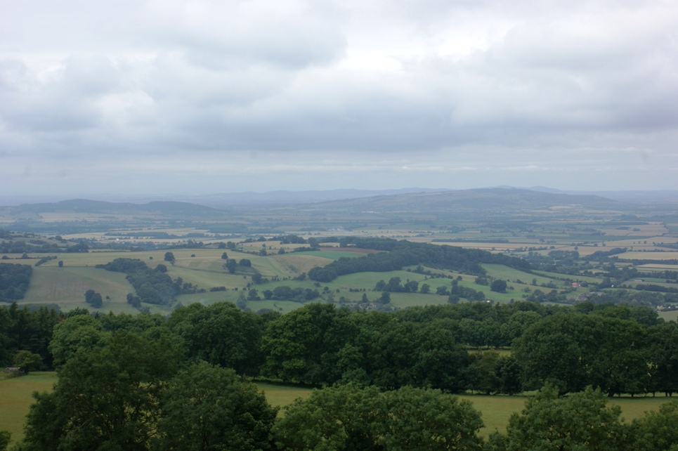 An overcast view from the Tower at Broadway, Worcester, into Wales