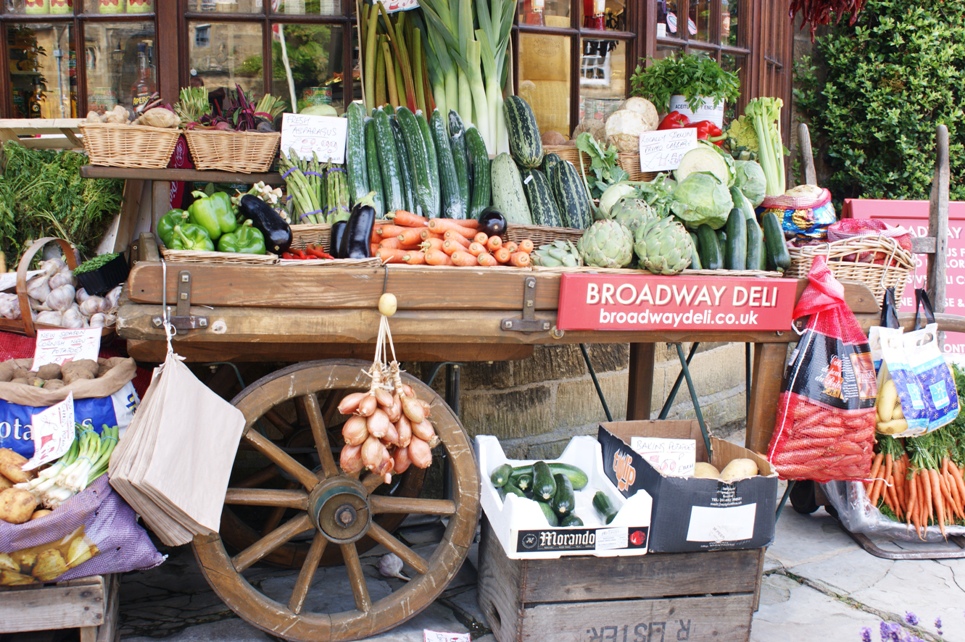 Could this display outside a grocery in Broadway, Worcestershire, be more tempting than a cake shop window display? ;-) 
