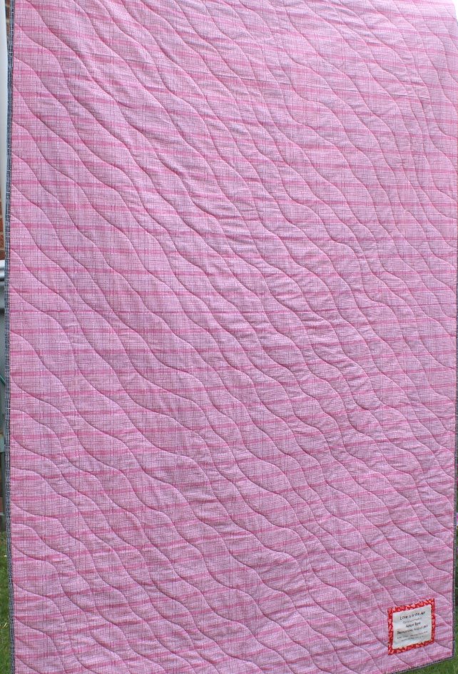 My thoughts on quilting progressed from diagonal straight lines to an echoed zig-zag back to a diagonal but with a wave to soften all the straight lines of the patchwork pattern.