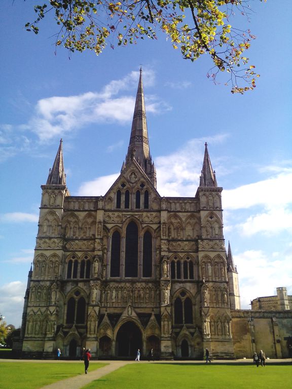 The West front of the Cathedral with the spire behind.