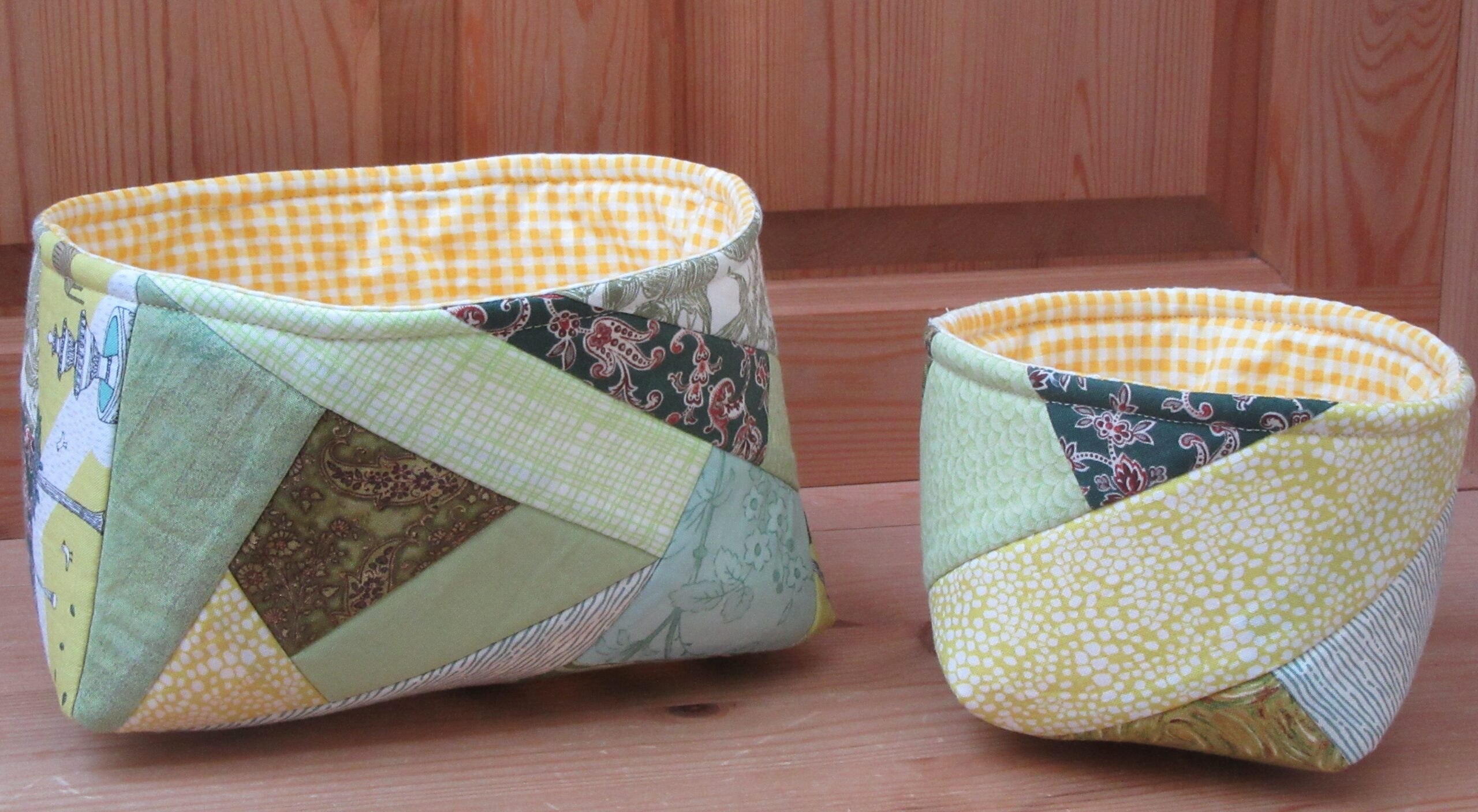 Crazy patchwork baskets by Allison Reid