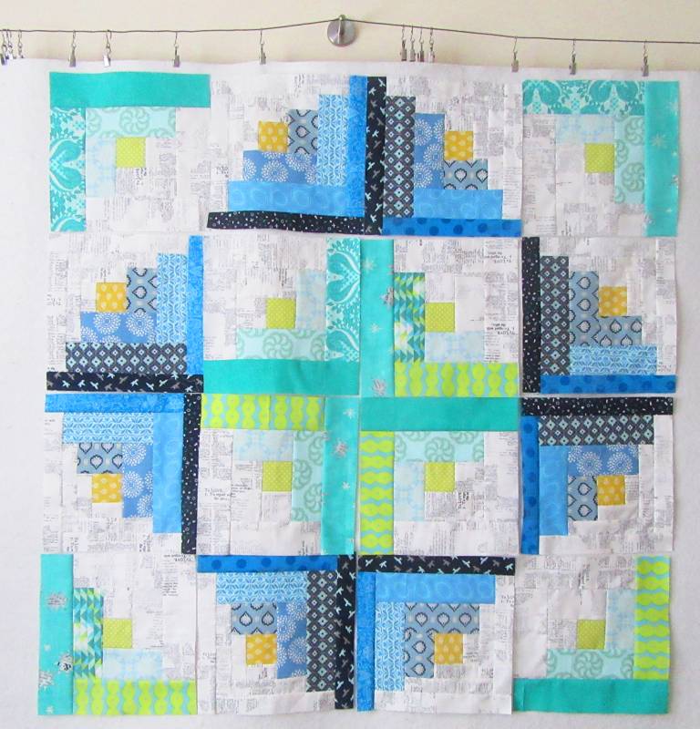 Log Cabin modern blocks on design wall by Allison Reid