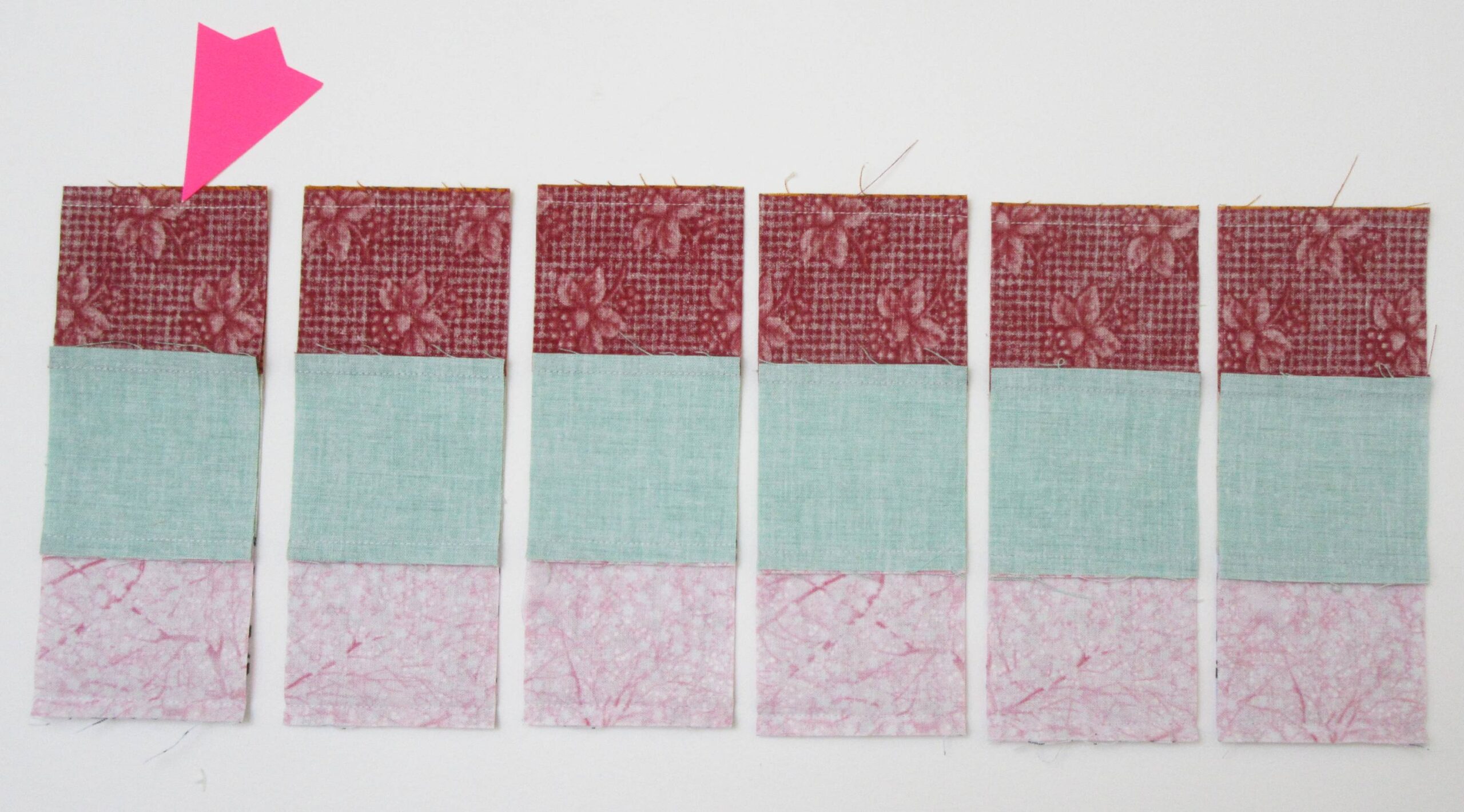 Trip Around the World Block first seam by Allison Reid