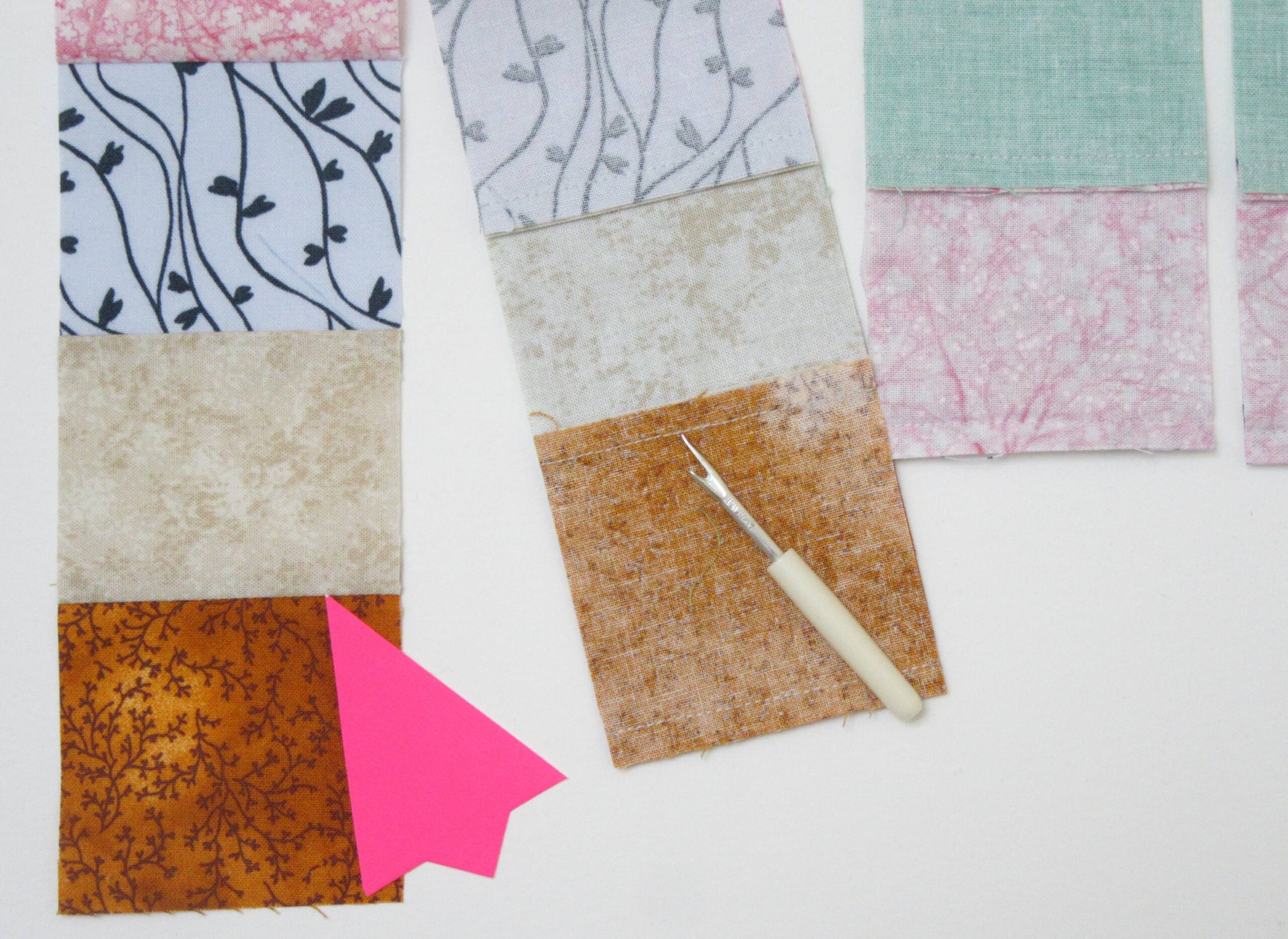 Trip Around the World Block pointer to second seam by Allison Reid